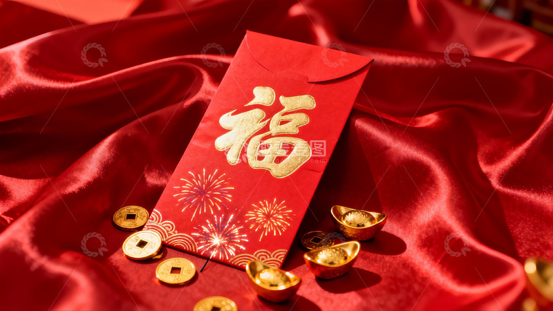 高清大图下载【趣麦麦图】红色红包与金色元宝摆件