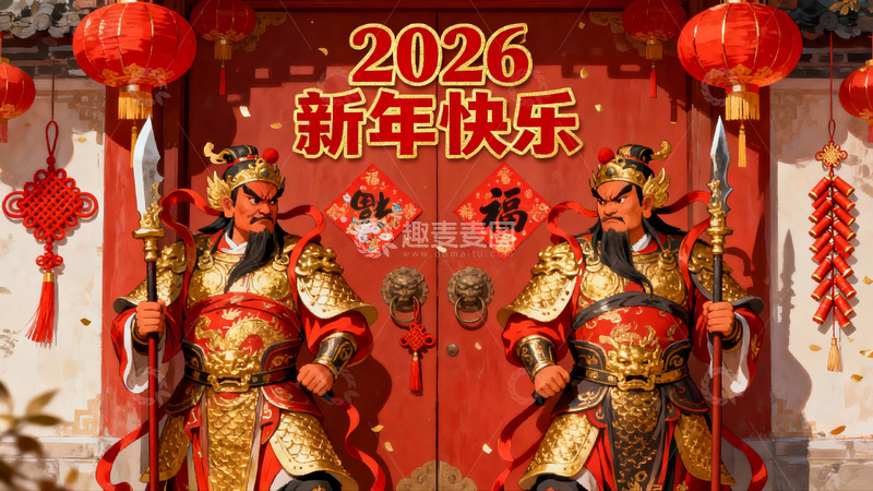高清大图下载【趣麦麦图】新年门神守护红门喜庆氛围