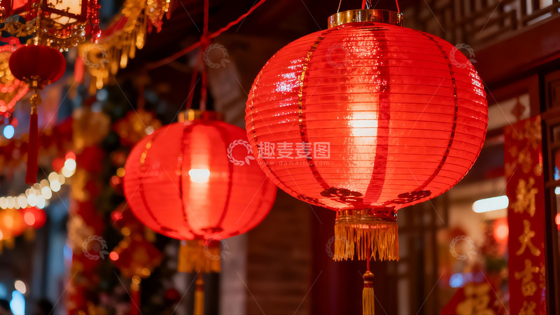 高清大图下载【趣麦麦图】红灯笼高挂夜景