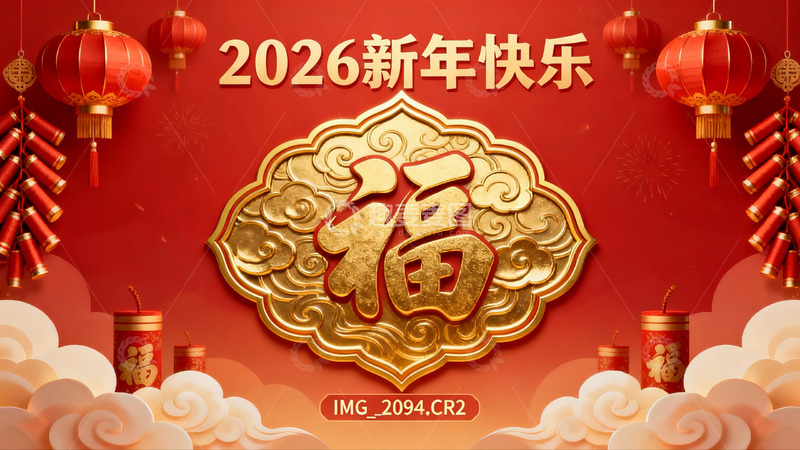 高清大图下载【趣麦麦图】2026新年快乐红色灯笼福字