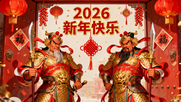 新年快乐门神守护迎新春