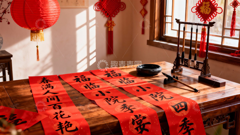 高清大图下载【趣麦麦图】春节室内装饰与书法对联