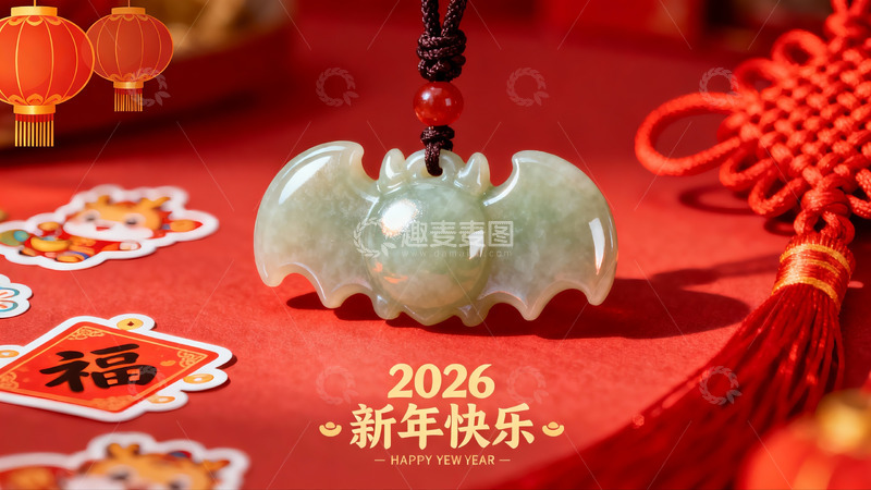 高清大图下载【趣麦麦图】玉蝙蝠挂件新年装饰