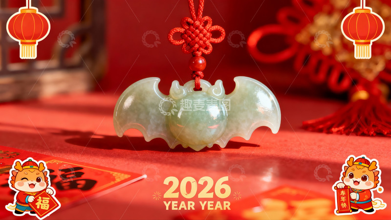 高清大图下载【趣麦麦图】-玉蝙蝠挂件迎新年