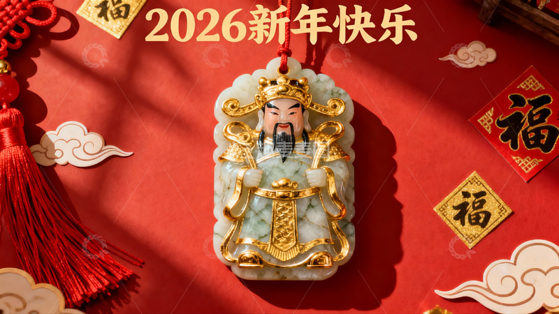 高清大图下载【趣麦麦图】新年玉佩挂饰红色背景