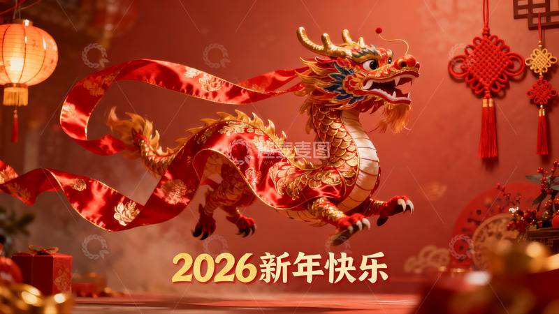 高清大图下载【趣麦麦图】红色龙舞新春佳节装饰