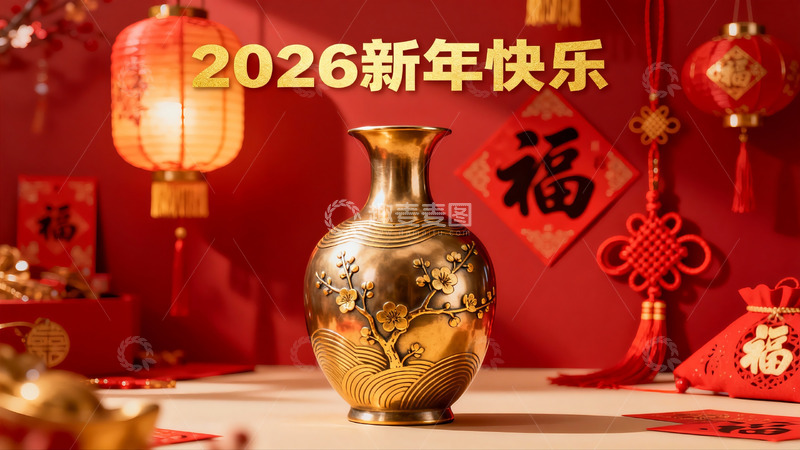 高清大图下载【趣麦麦图】新年装饰金瓶红灯笼