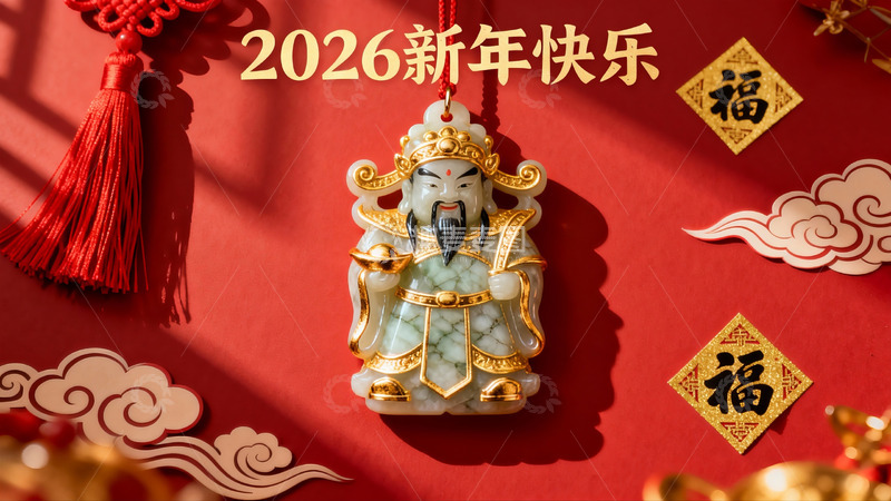 高清大图下载【趣麦麦图】新年玉佩挂饰红色背景