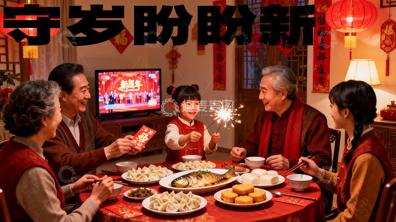 高清大图下载【趣麦麦图】春节家庭团聚吃年夜饭