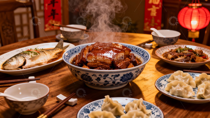 高清大图下载【趣麦麦图】中式年夜饭热气腾腾