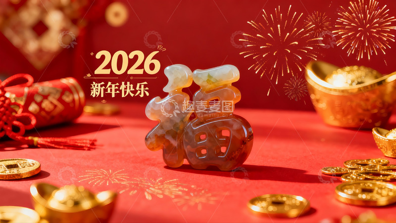 高清大图下载【趣麦麦图】新年福字摆件烟花金币