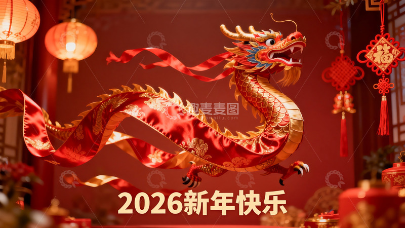 高清大图下载【趣麦麦图】红色龙年装饰新年氛围浓厚