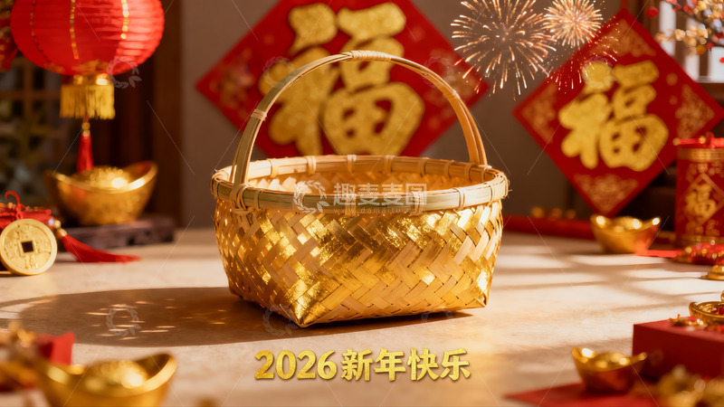 高清大图下载【趣麦麦图】新年装饰篮与烟花