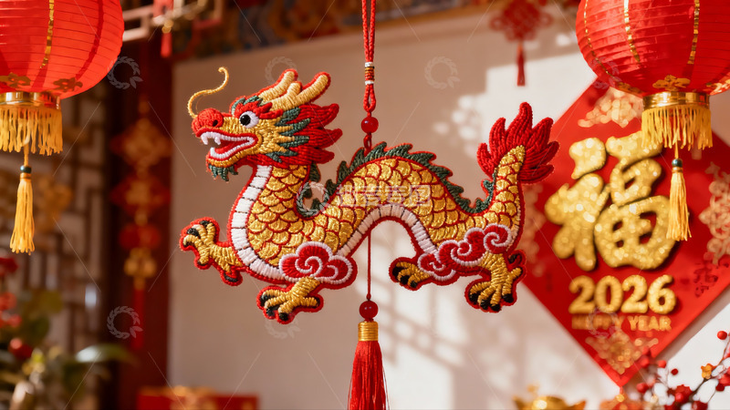 高清大图下载【趣麦麦图】春节龙形挂饰与红灯笼