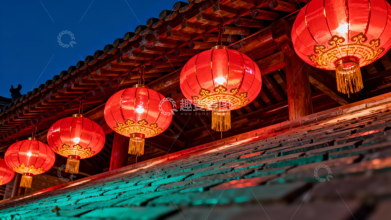 高清大图下载【趣麦麦图】夜色古建筑红灯笼