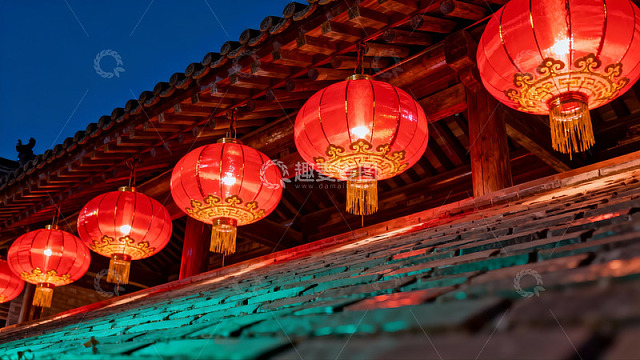 夜色古建筑红灯笼
