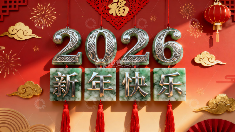 高清大图下载【趣麦麦图】2026新年快乐装饰挂件