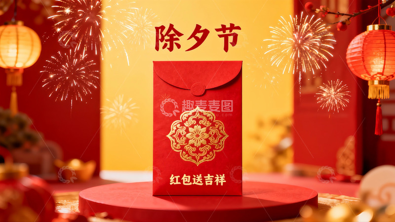 高清大图下载【趣麦麦图】除夕节红包烟花灯笼