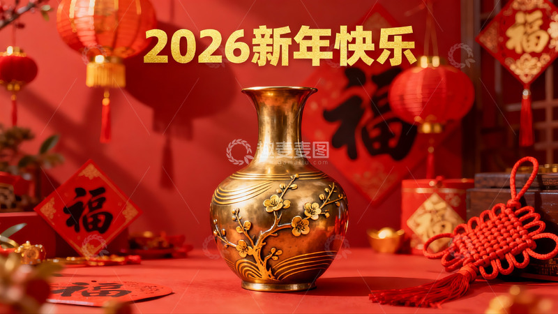 高清大图下载【趣麦麦图】新年装饰金瓶红灯笼