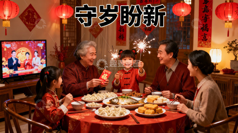 高清大图下载【趣麦麦图】春节家庭团聚吃年夜饭