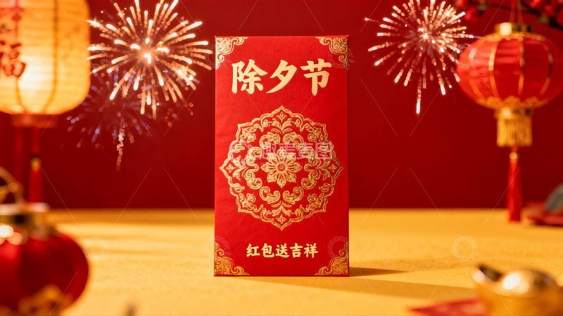 高清大图下载【趣麦麦图】除夕红包烟花灯笼装饰