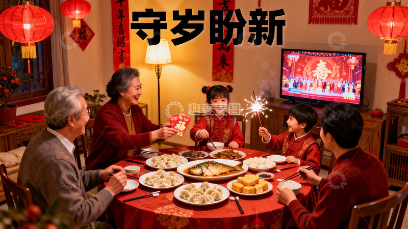 高清大图下载【趣麦麦图】春节家庭团聚吃年夜饭