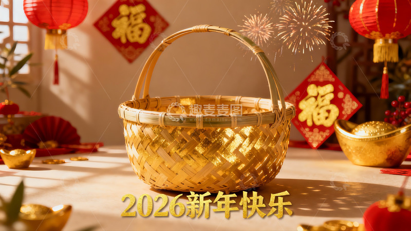 高清大图下载【趣麦麦图】新年竹篮烟花装饰场景