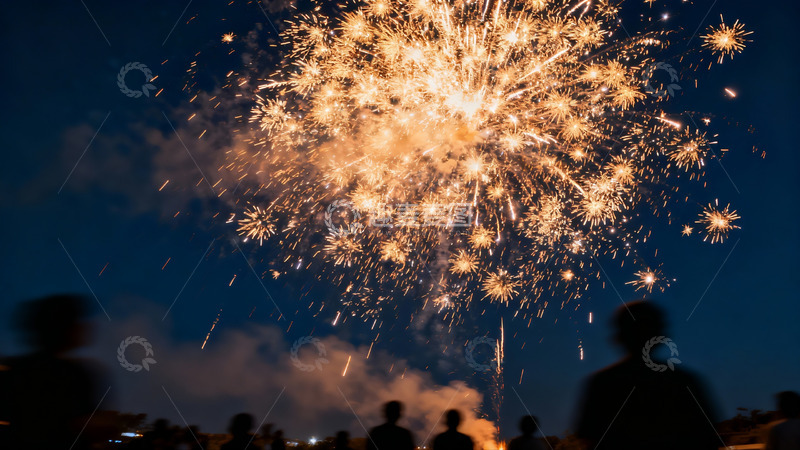 高清大图下载【趣麦麦图】夜空烟花绽放人群观赏