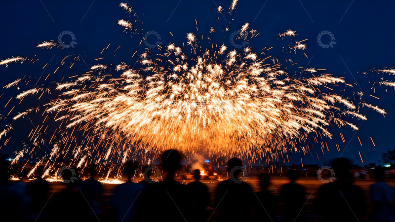 高清大图下载【趣麦麦图】夜空烟花绽放人群观赏