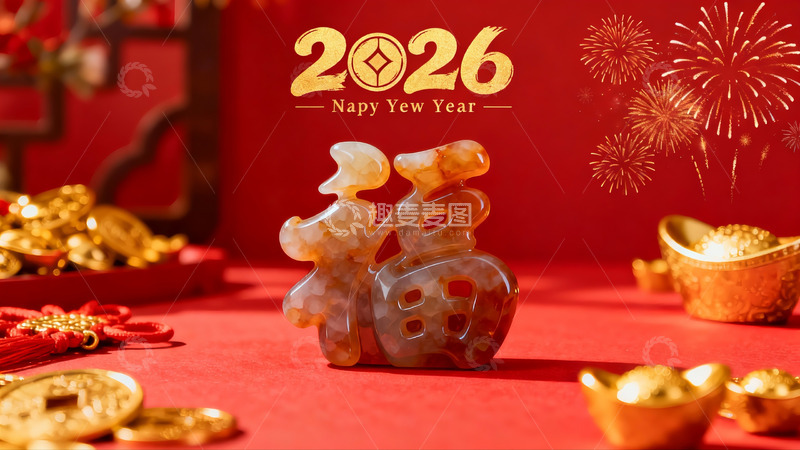 高清大图下载【趣麦麦图】新年福字摆件与金色装饰
