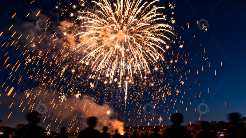 高清大图下载【趣麦麦图】夜空烟花绽放人群观赏