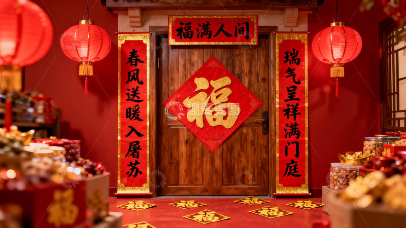 高清大图下载【趣麦麦图】春节装饰门庭喜庆氛围浓厚