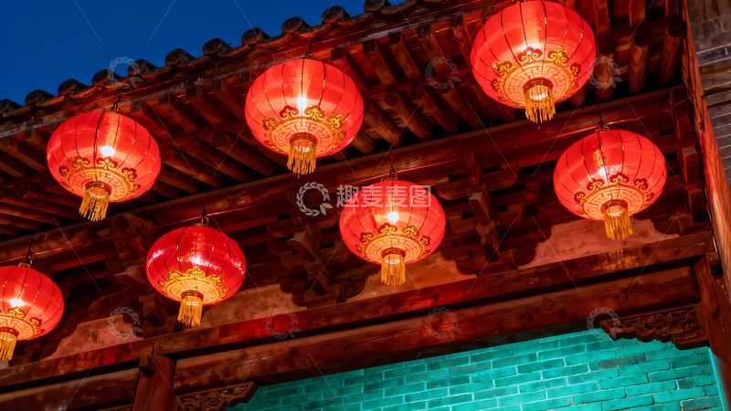高清大图下载【趣麦麦图】古建筑夜景红灯笼高挂