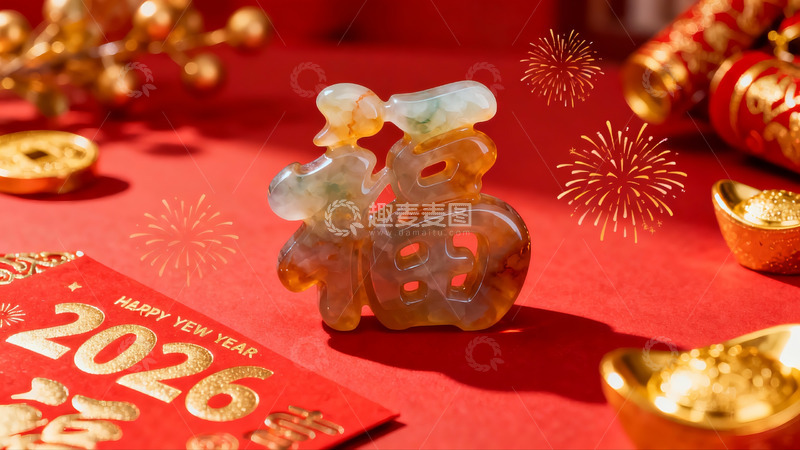 高清大图下载【趣麦麦图】新年福字摆件与金色装饰