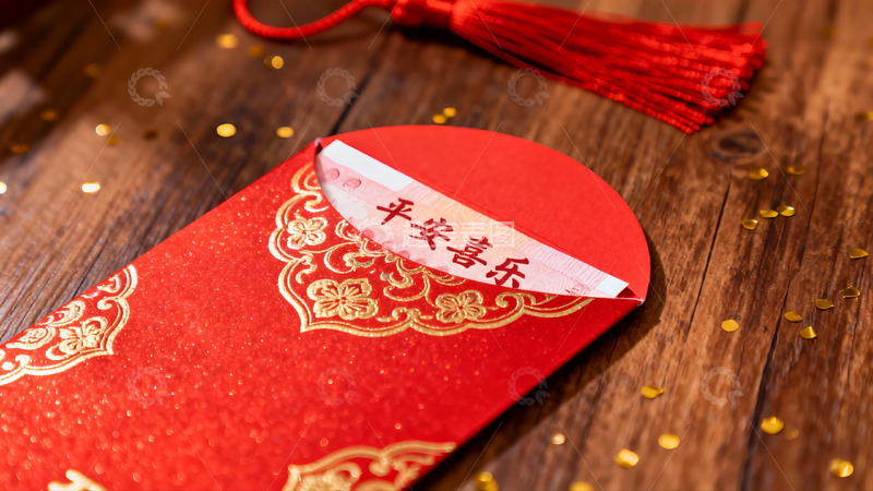 高清大图下载【趣麦麦图】红色红包与金色纸屑