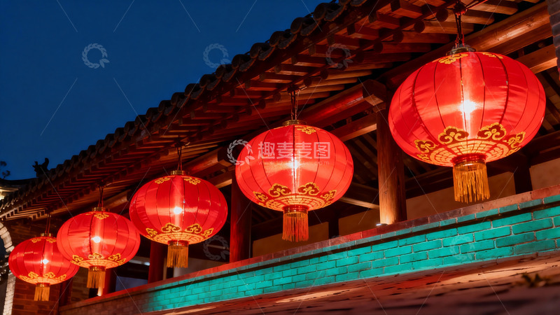 高清大图下载【趣麦麦图】古建筑夜景红灯笼