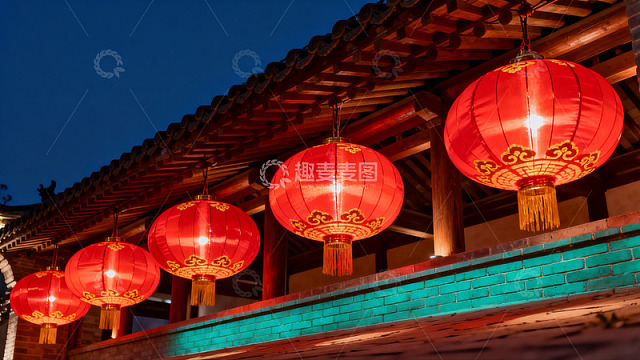 古建筑夜景红灯笼