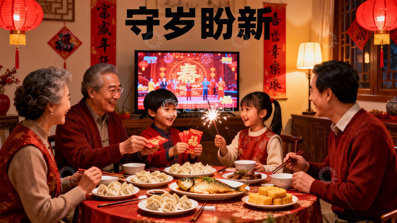 高清大图下载【趣麦麦图】春节家庭团聚吃年夜饭