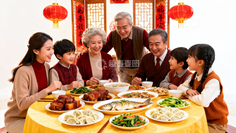 高清大图下载【趣麦麦图】春节团圆饭家庭欢聚