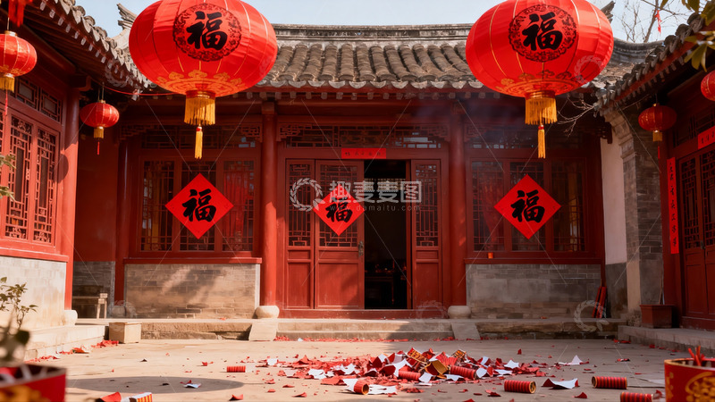 高清大图下载【趣麦麦图】红灯笼高挂古建筑门前