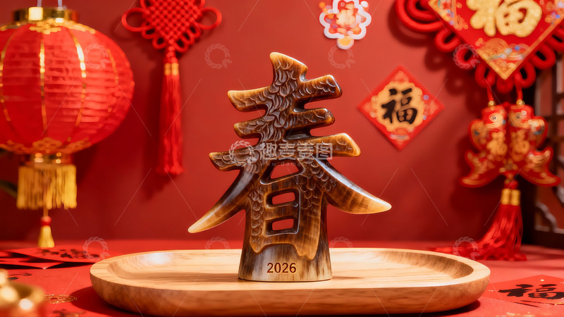 高清大图下载【趣麦麦图】春节装饰品特写春字摆件与红灯笼