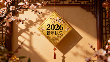 新年装饰挂件与梅花枝