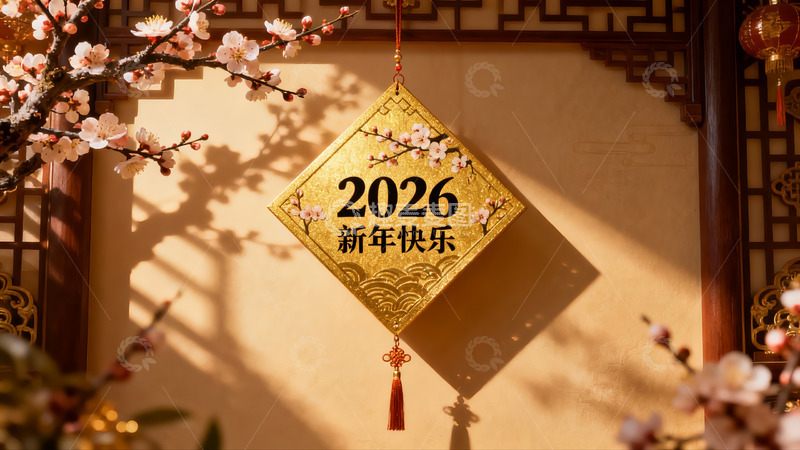 高清大图下载【趣麦麦图】新年装饰挂件与梅花枝