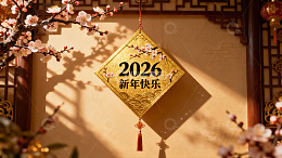 新年装饰挂件与梅花枝