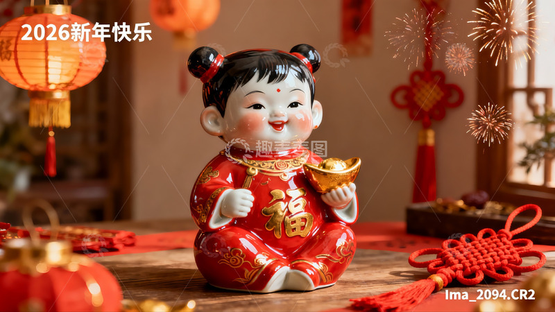 高清大图下载【趣麦麦图】新年装饰瓷娃娃摆件
