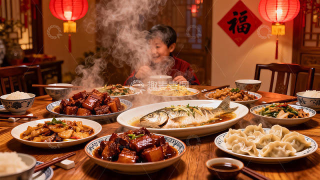 热气腾腾的家庭年夜饭