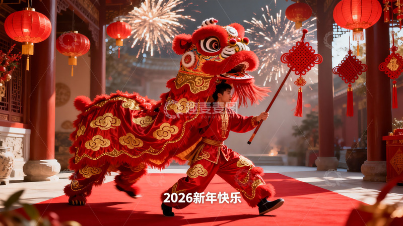 高清大图下载【趣麦麦图】舞狮表演迎新年