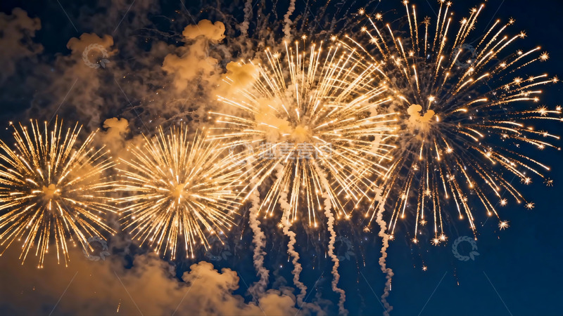 高清大图下载【趣麦麦图】夜空中绽放的金色烟花盛宴