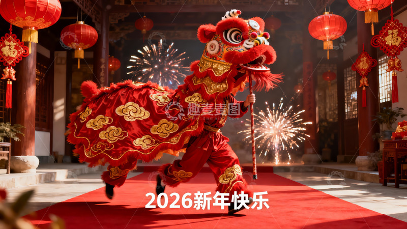 高清大图下载【趣麦麦图】舞狮表演迎新年