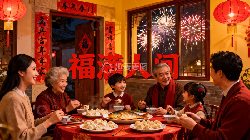高清大图下载【趣麦麦图】春节家庭聚餐欢庆团圆